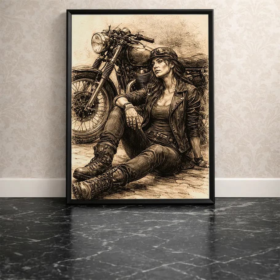 Biker Kadın & Motosiklet Posteri