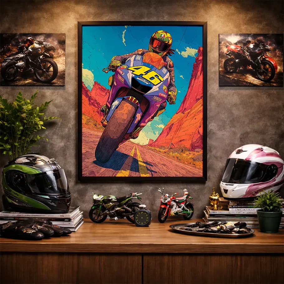 46 Numaralı Yarış Motosikleti Posteri-