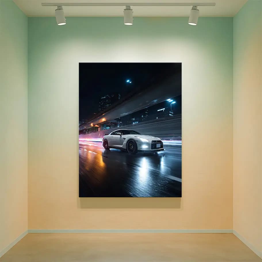 Nissan GT-R R35 Gece Tokyo Otoyolu Poster