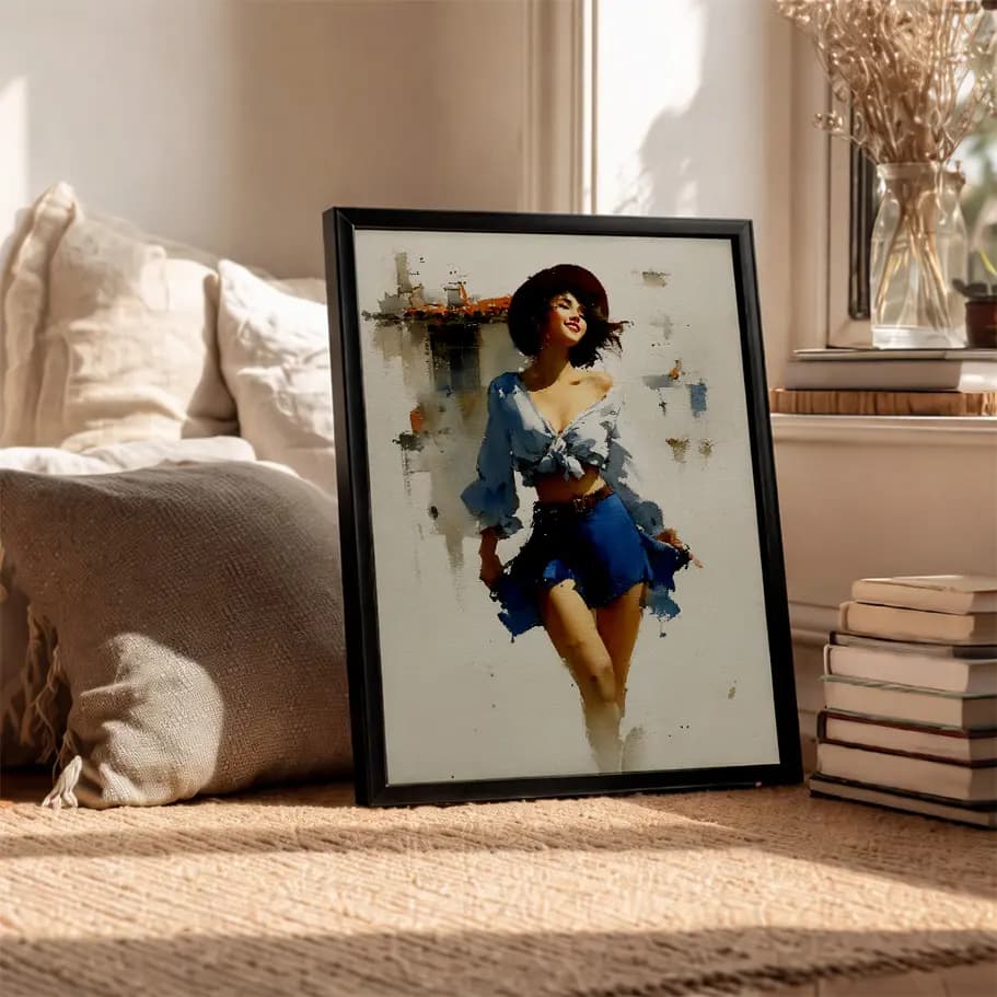 Şapkalı Kadın Suluboya Posteri 