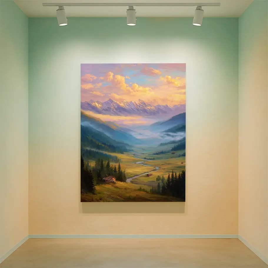 Gün Doğumunda Dağ Manzarası Posteri