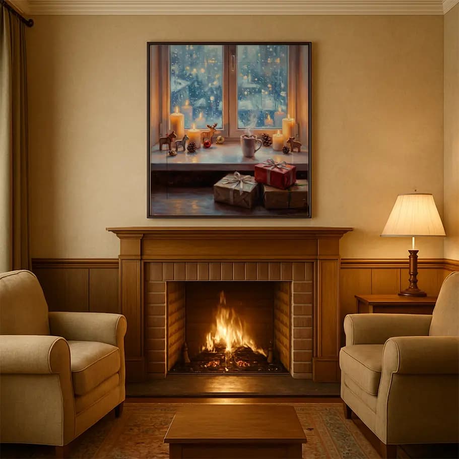 Kış Manzaralı Pencere ve Mumlar