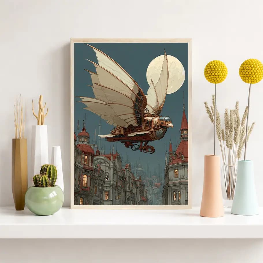 Steampunk Uçan Makine İllüstrasyonu