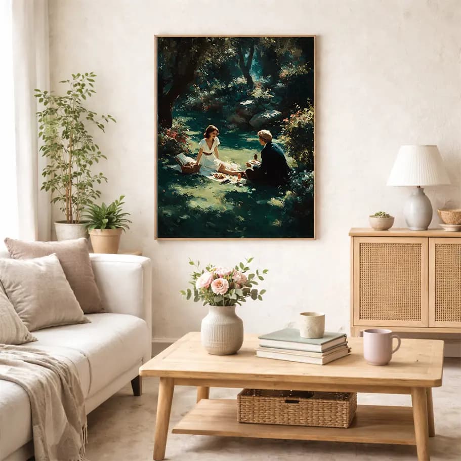 Romantik Piknik Sahnesi Yağlı Boya Tablo