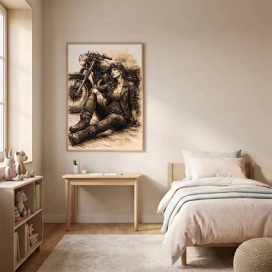 Biker Kadın & Motosiklet Posteri