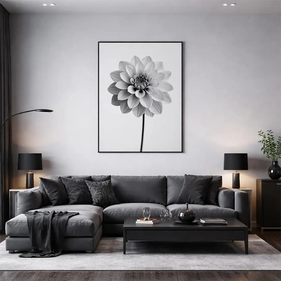 Siyah Beyaz Çiçek Tablo Posteri