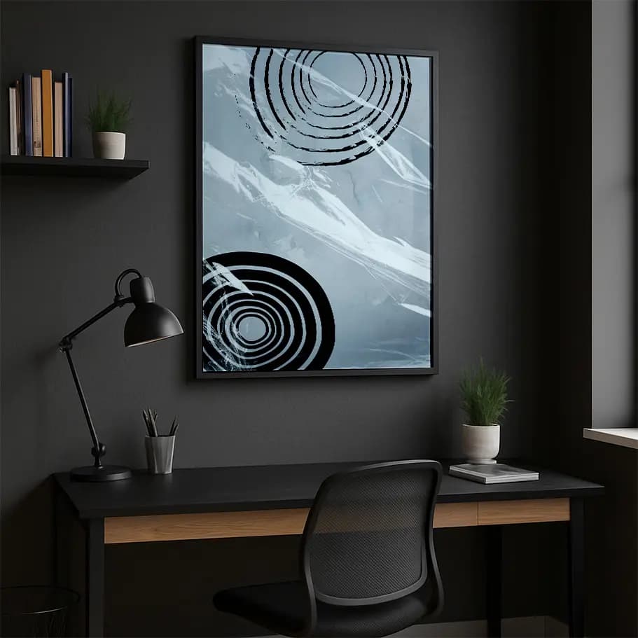 Siyah Beyaz Dairesel Soyut Modern Poster