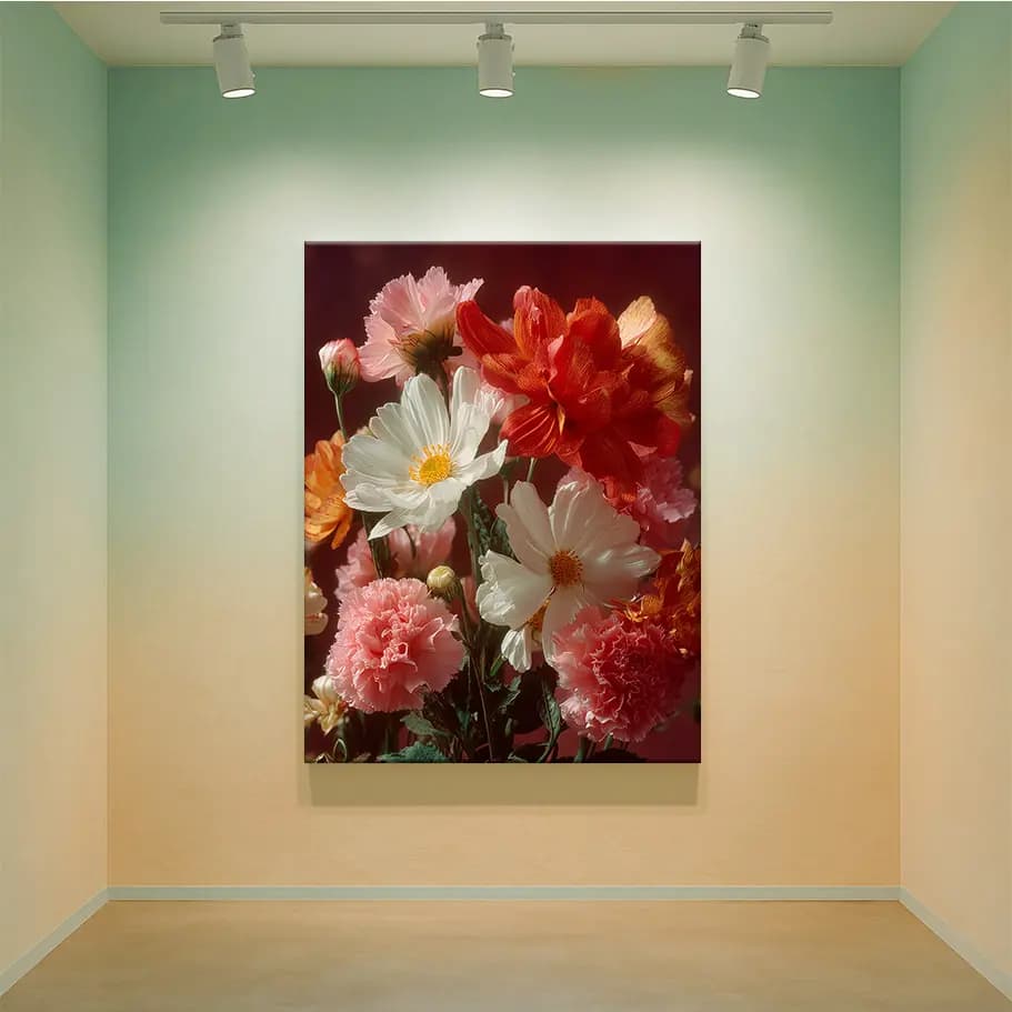 Karanfil & Papatya Çiçek Posteri | Koyu Arka Plan Natürmort Duvar Tablosu