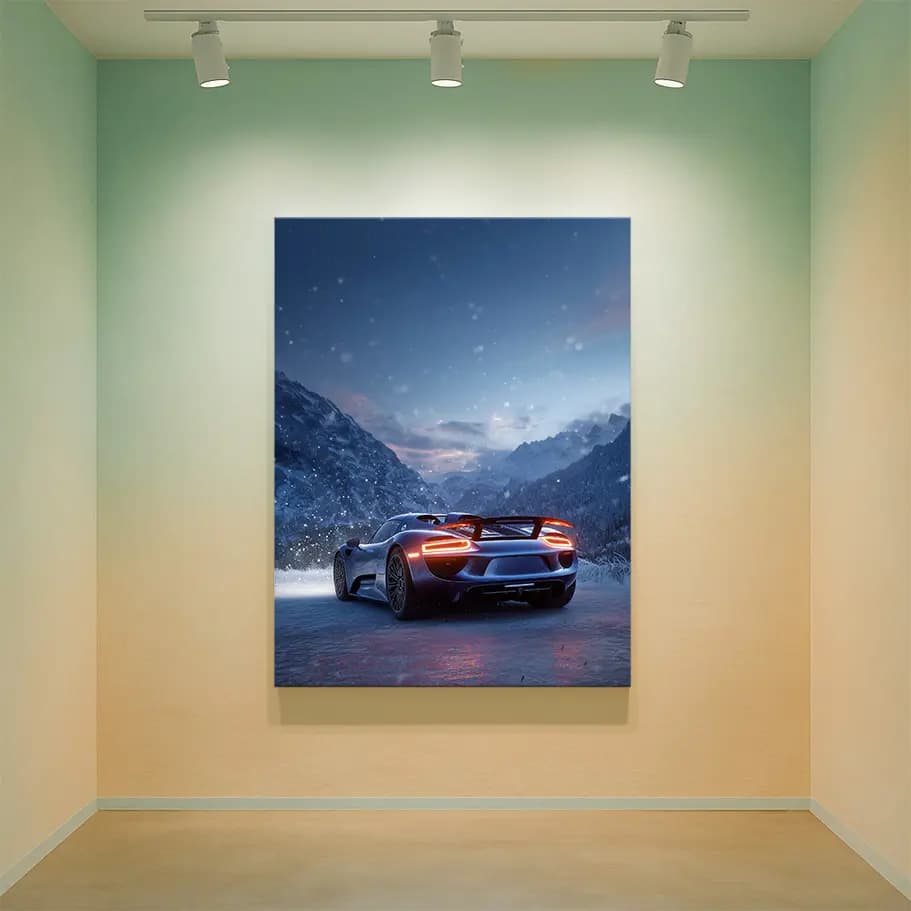 Karlı Dağ Yolunda Porsche 918 Spyder Poster