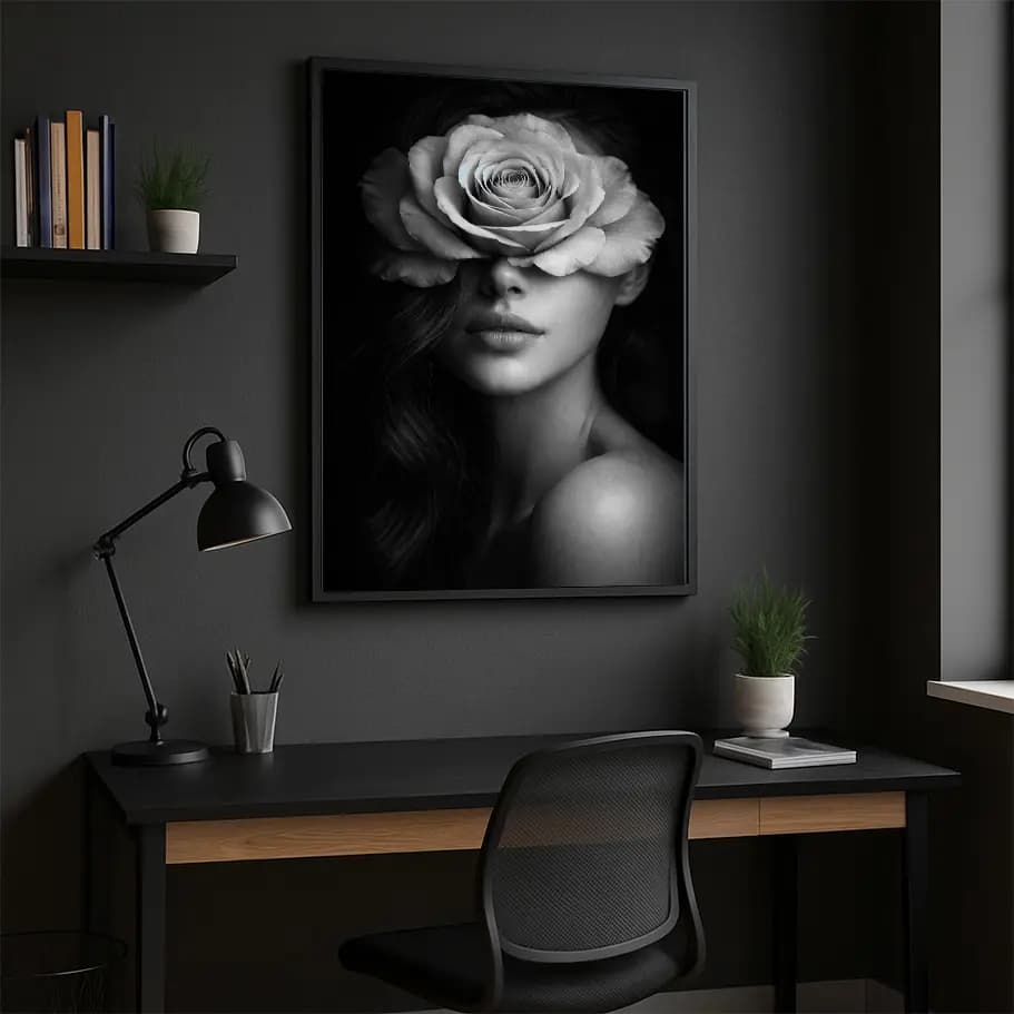 Siyah Beyaz Gül Maskeli Kadın Portresi 