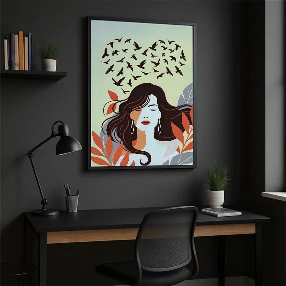 Kuş Kalpli Kadın İllüstrasyonu