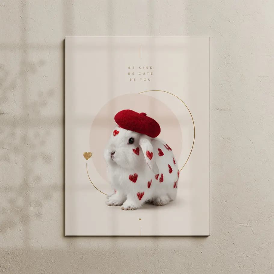 Kalpli Beyaz Tavşan Minimal Sevimli Poster