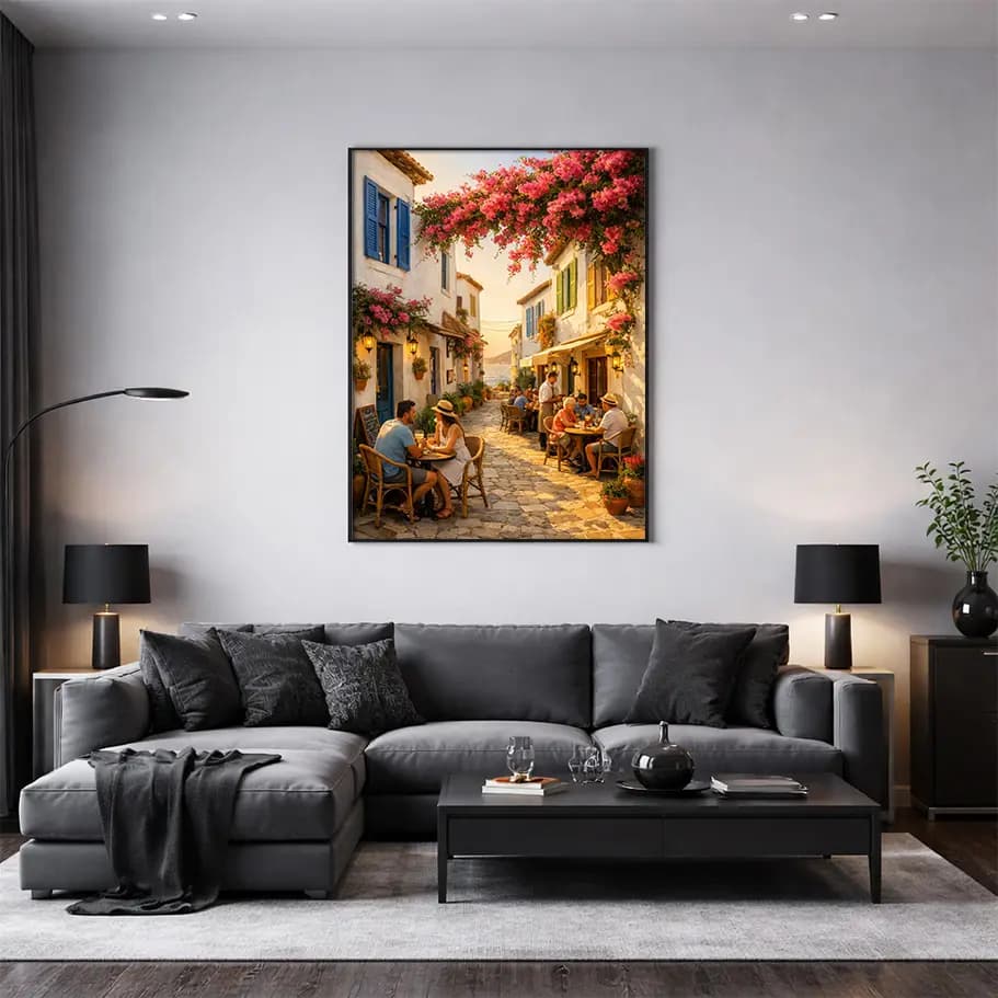 Ege’de Begonvilli Sokak Kafesi Posteri | Gün Batımı