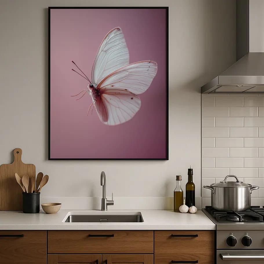 embe Fon Üzerinde Beyaz Kelebek Poster