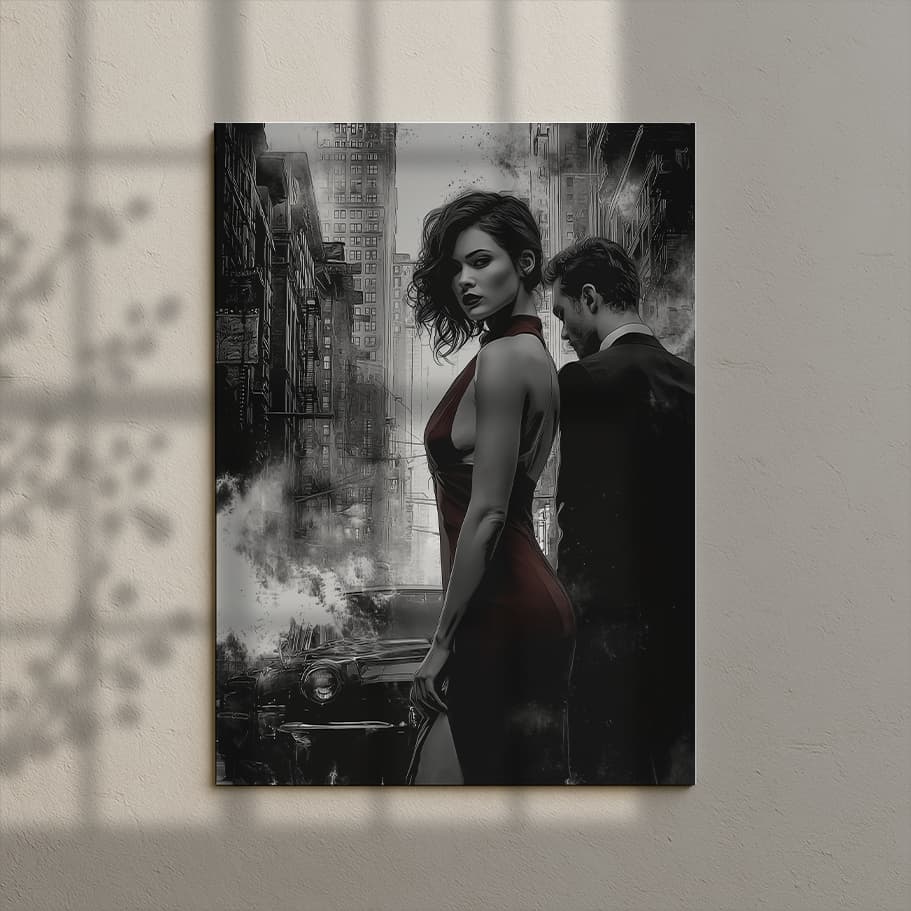 Siyah Beyaz Kırmızı Vurgulu Noir Çift Tablosu