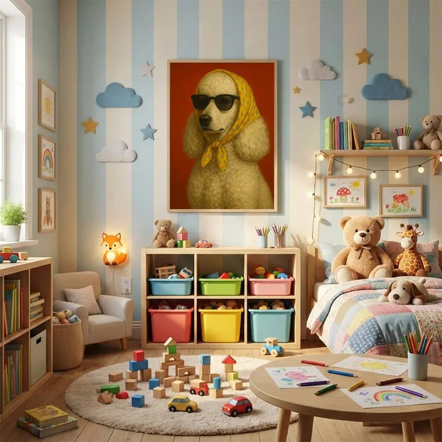 Şal ve Güneş Gözlüklü Poodle Poster