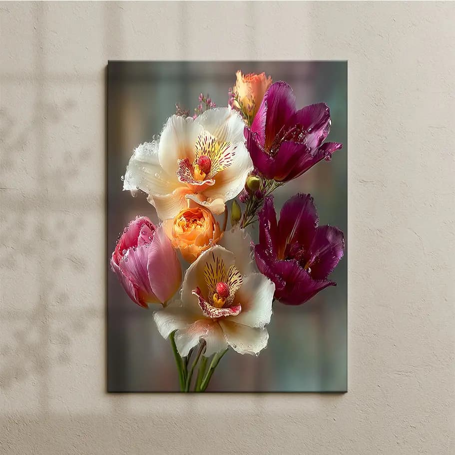 Orkide & Lale Çiçek Buketi Poster | Soft Floral Duvar Tablosu