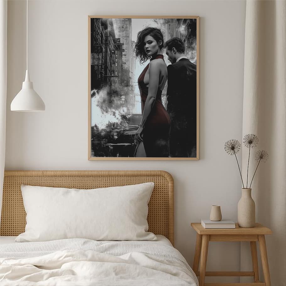 Siyah Beyaz Kırmızı Vurgulu Noir Çift Tablosu