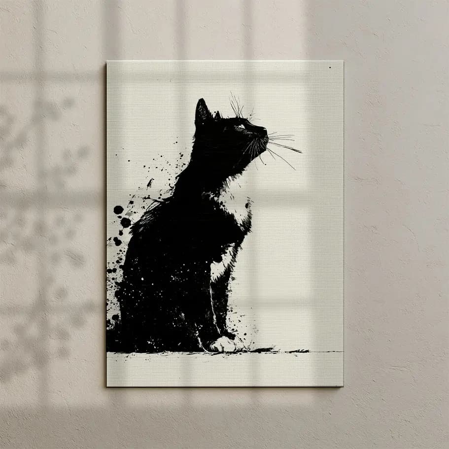 Mürekkep Efektli Minimal Kedi Poster