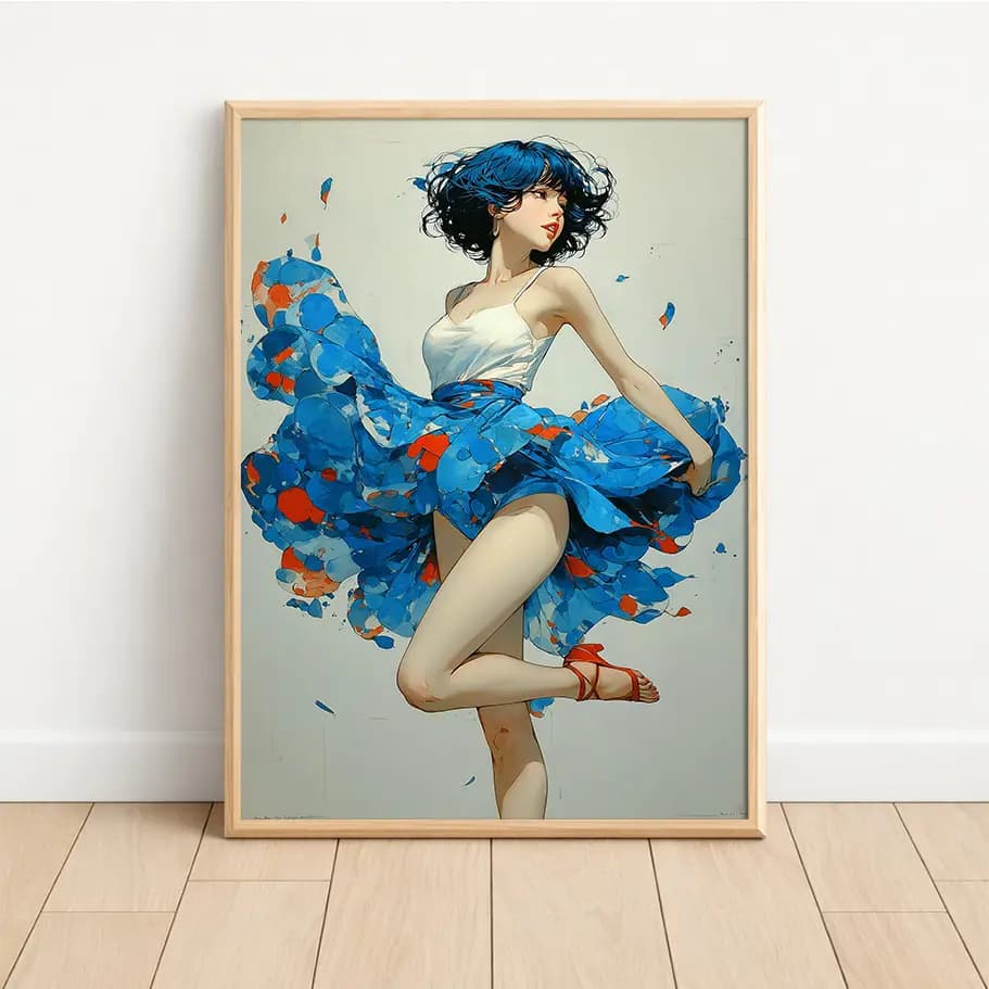 Dans Temalı Modern Kadın Figürlü Poster Tablo | Mavi Sanatsal Duvar Dekoru