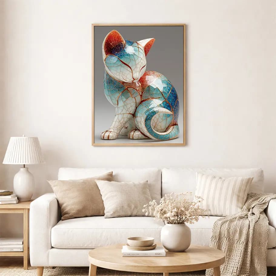 Kintsugi Stil Seramik Kedi Posteri