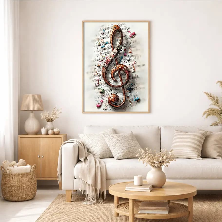 Sol Anahtarı ve Notalar Poster Tablo | Renkli Müzik Duvar Sanatı