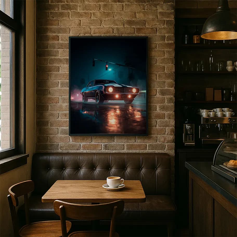 Islak Asfaltta Klasik Amerikan Arabası Posteri