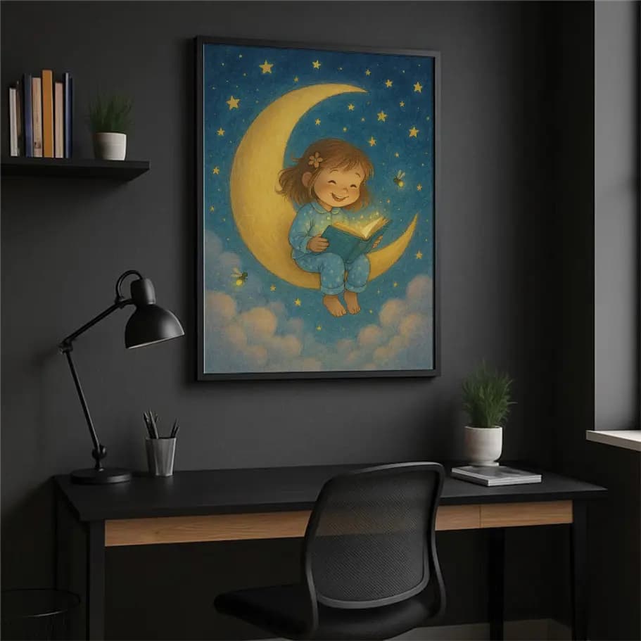 Ayda Kitap Okuyan Kız Çocuk İllüstrasyonu