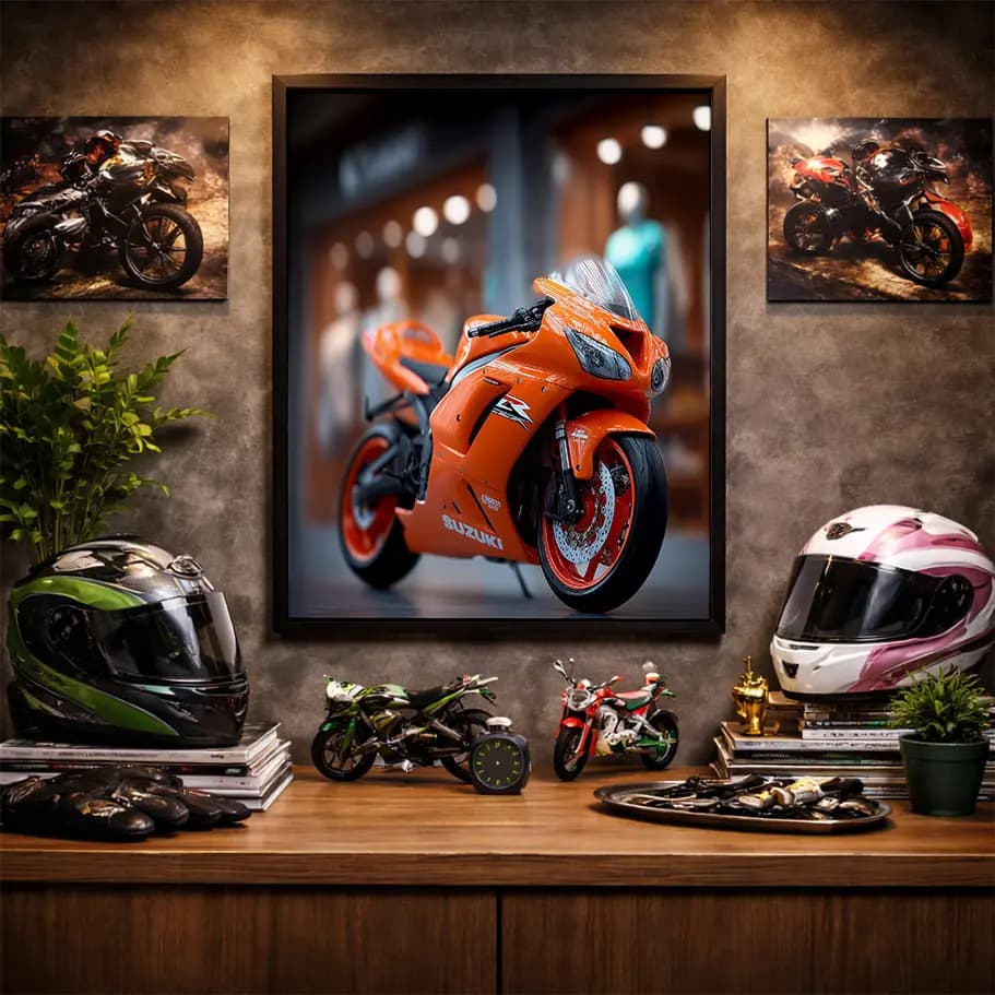 Turuncu Suzuki Spor Motosiklet Posteri