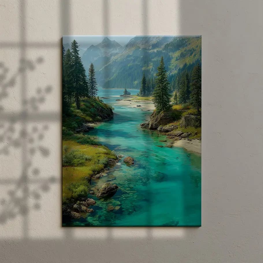 Turkuaz Nehir Dağ Manzarası Posteri