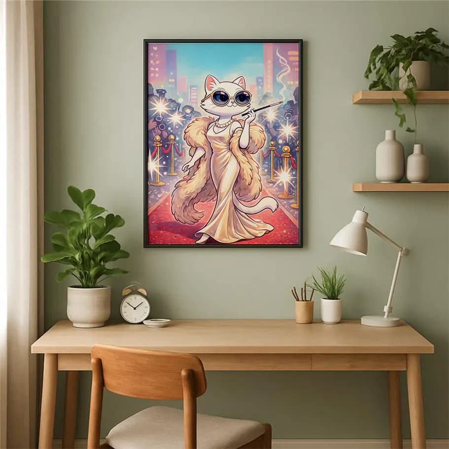 Ünlü kedi illüstrasyon posteri