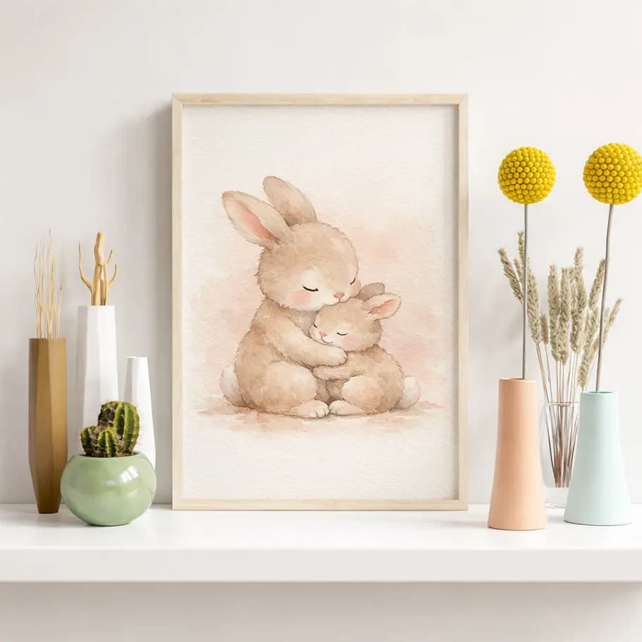 Anne ve Yavru Tavşan Sarılması Posteri