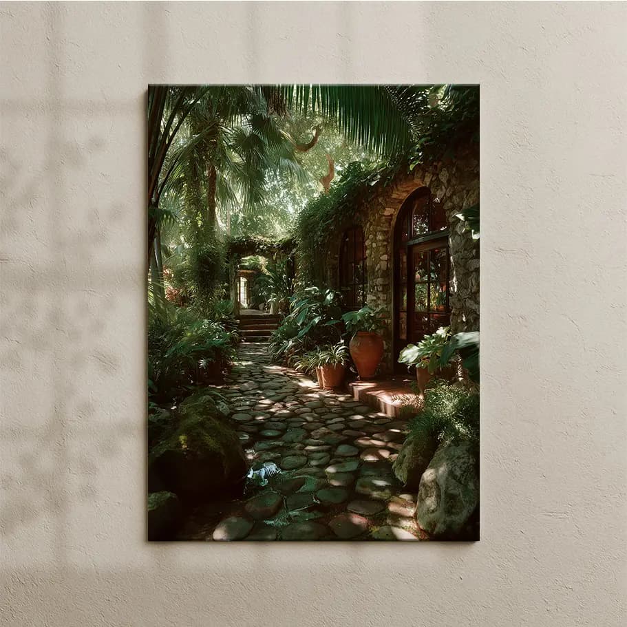 Tropikal Bahçe Yolu Poster | Doğal Işık & Yeşil Dekor