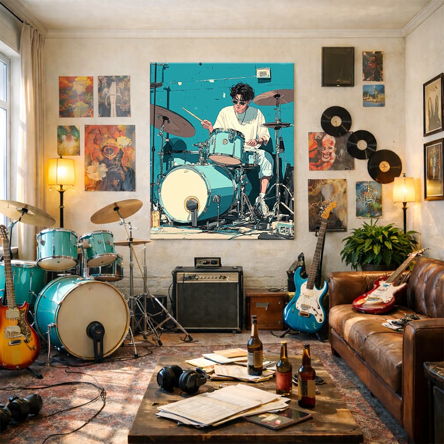 Cool Drummer Poster | Modern Davulcu İllüstrasyonu Duvar Dekoru