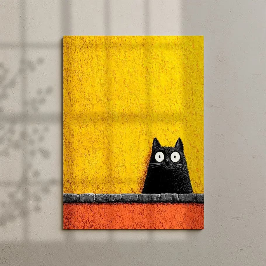 Sarı Arka Planlı Modern Kedi İllüstrasyonu