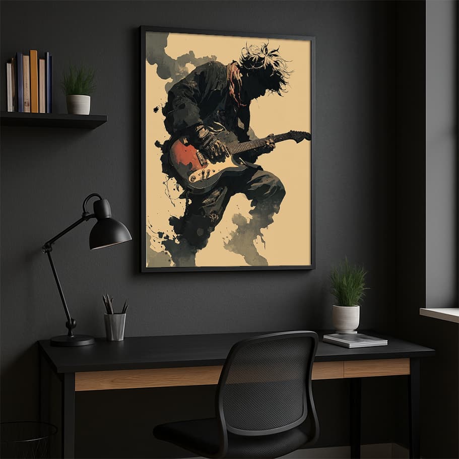 Rock Gitarist Silüeti Poster | Grunge Müzik Duvar Dekoru