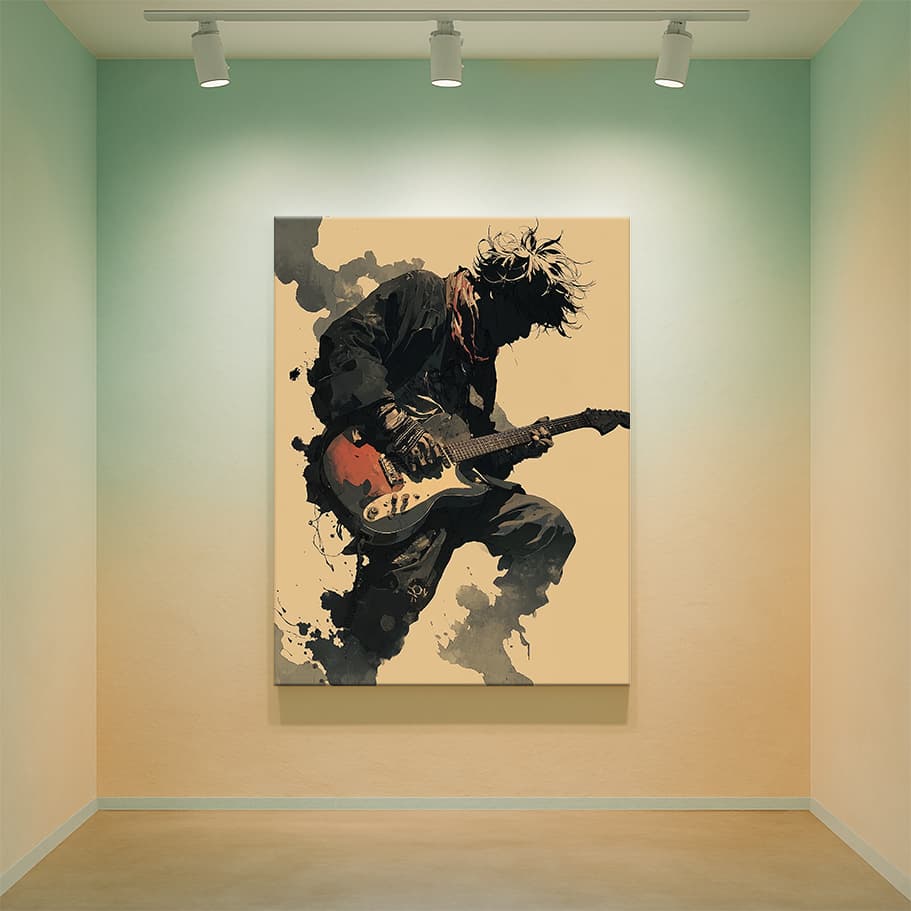 Rock Gitarist Silüeti Poster | Grunge Müzik Duvar Dekoru