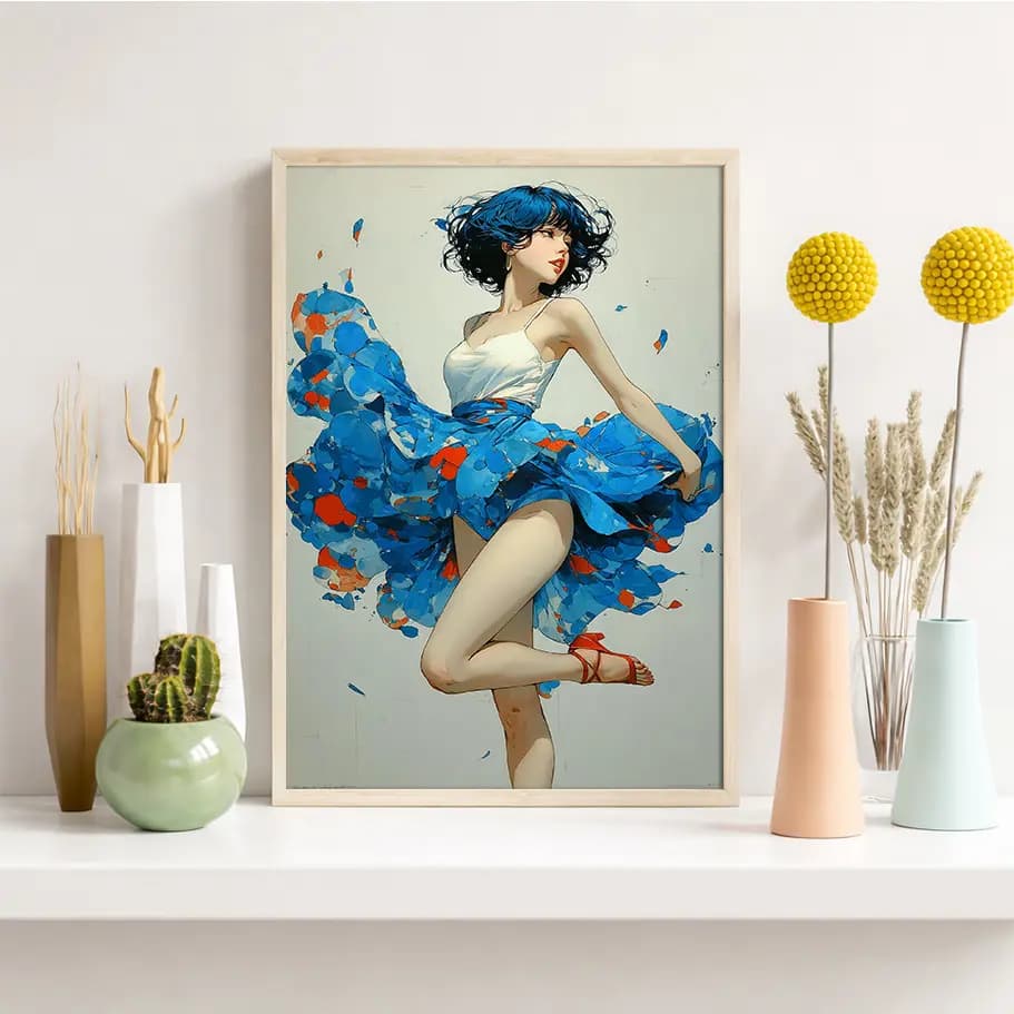 Dans Temalı Modern Kadın Figürlü Poster Tablo | Mavi Sanatsal Duvar Dekoru