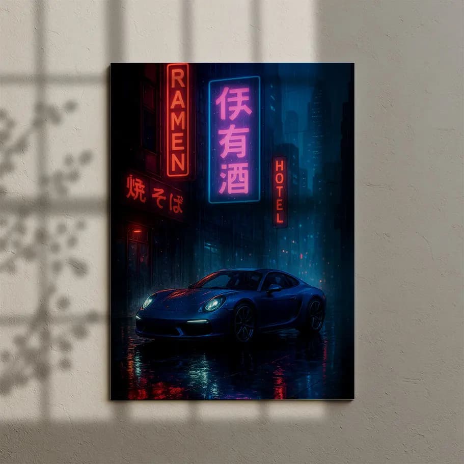 Gece Işığında Siyah Spor Araba 