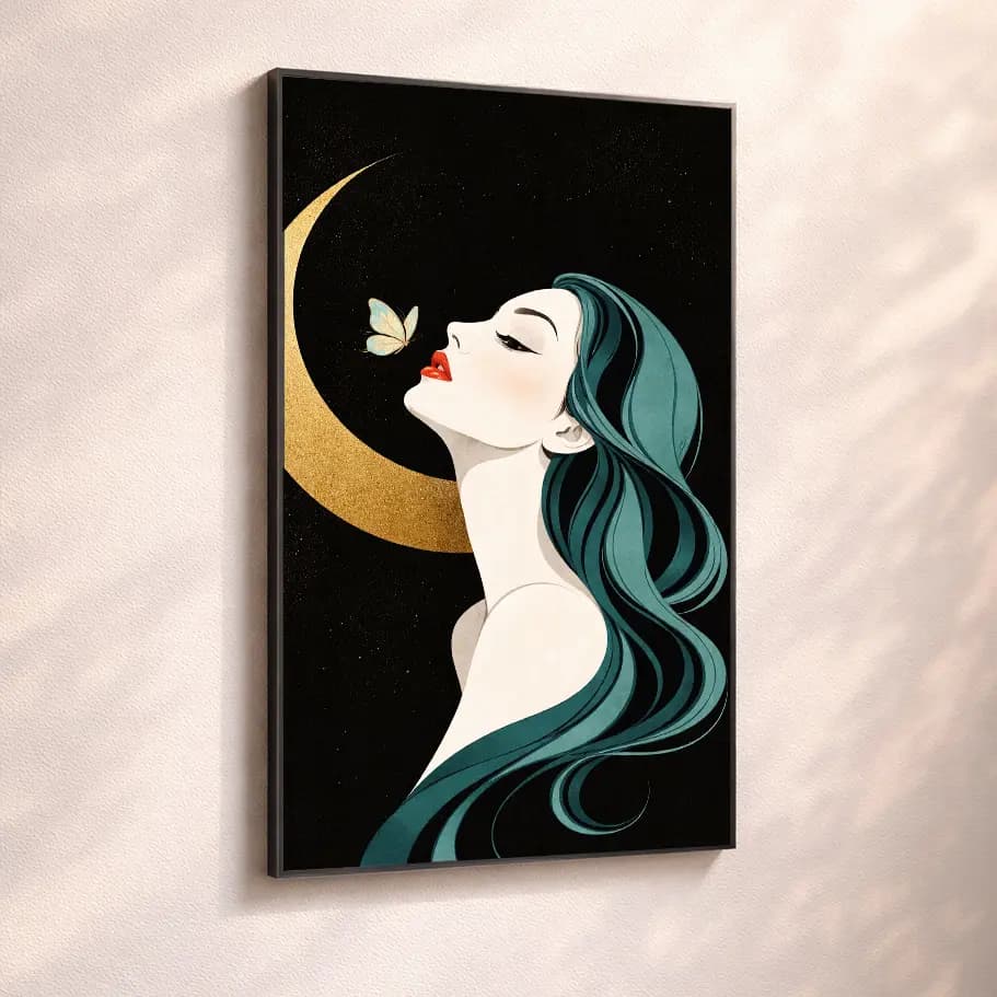 Ay Temalı Kadın İllüstrasyon Posteri