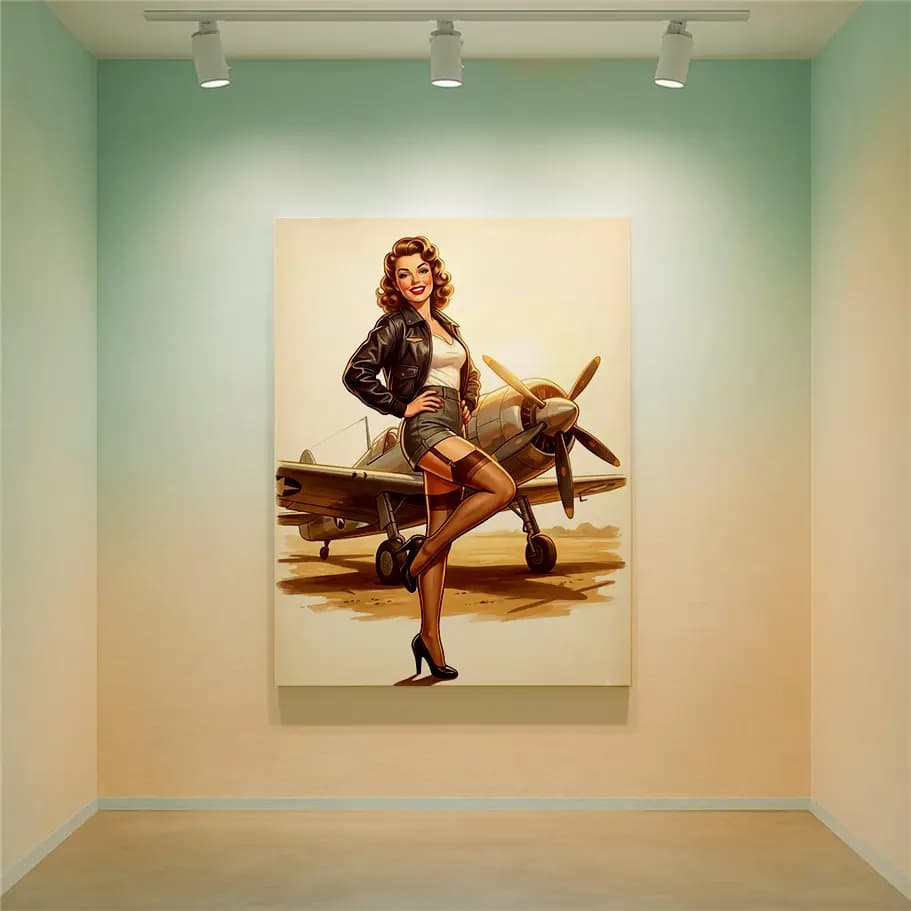 Vintage Pin-Up Kız ve Savaş Uçağı