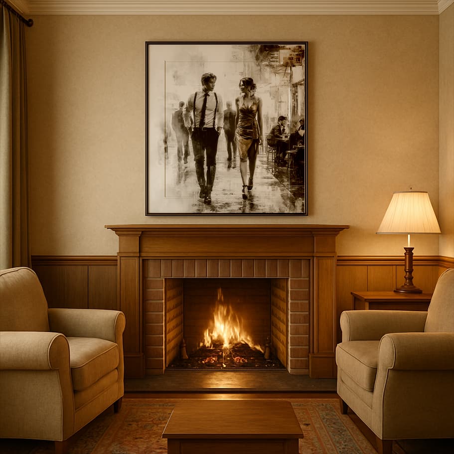 Şehirde Yürüyen Çift Duvar Posteri