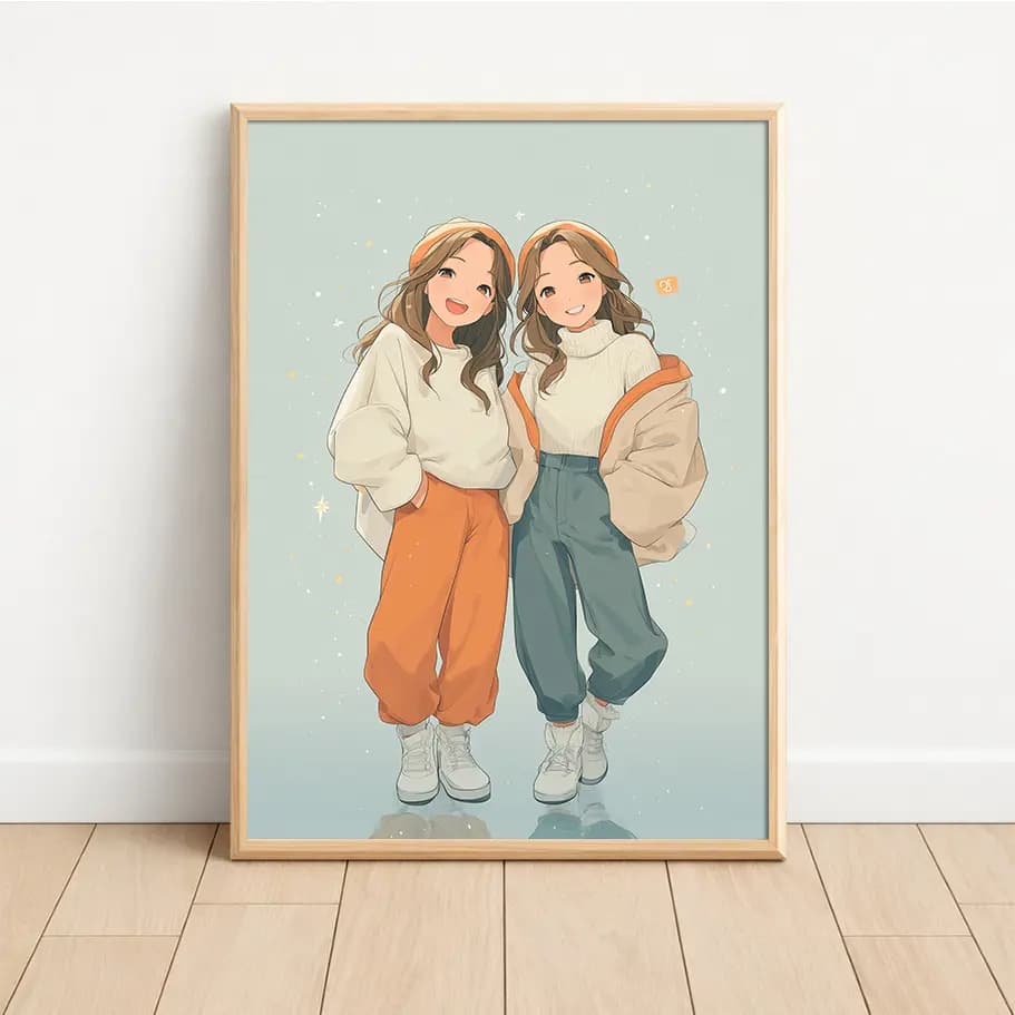 İkizler Burcu Poster Tasarımı | Modern İllüstrasyon Duvar Dekoru