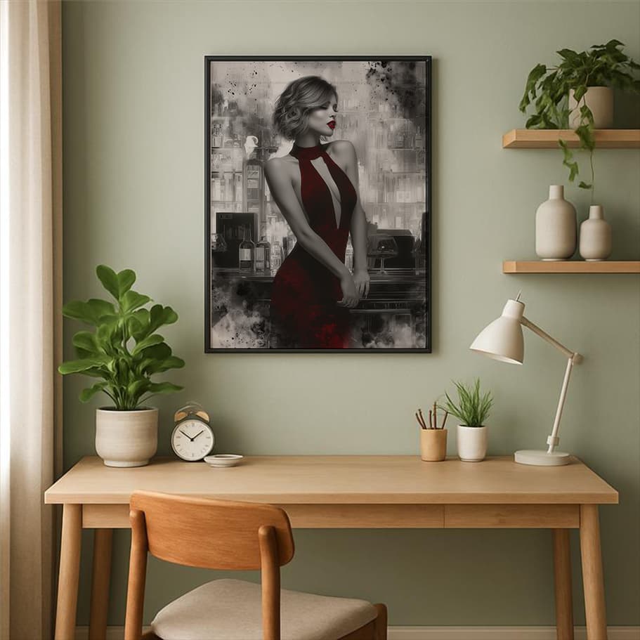 Kırmızı Elbise & Kırmızı Ruj Noir Kadın Poster