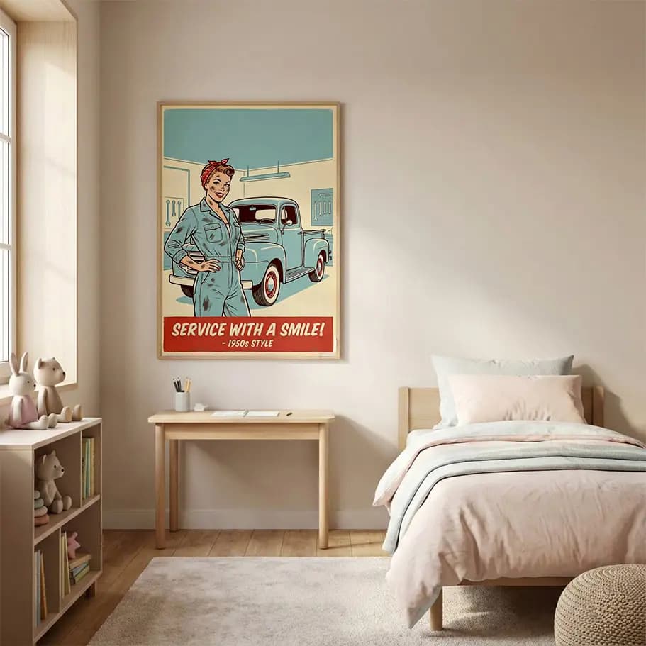 1950’ler Stilinde Kadın Tamirci Duvar Posteri