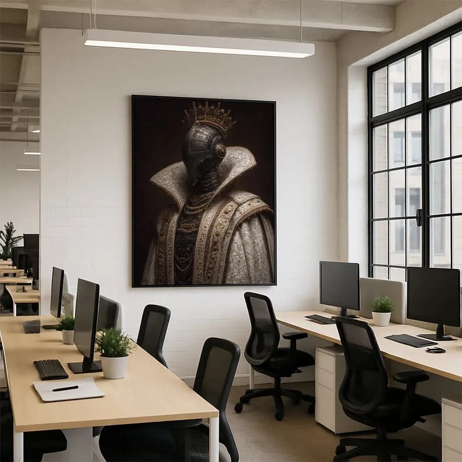 Taçlı Robot Kral Yağlı Boya Poster