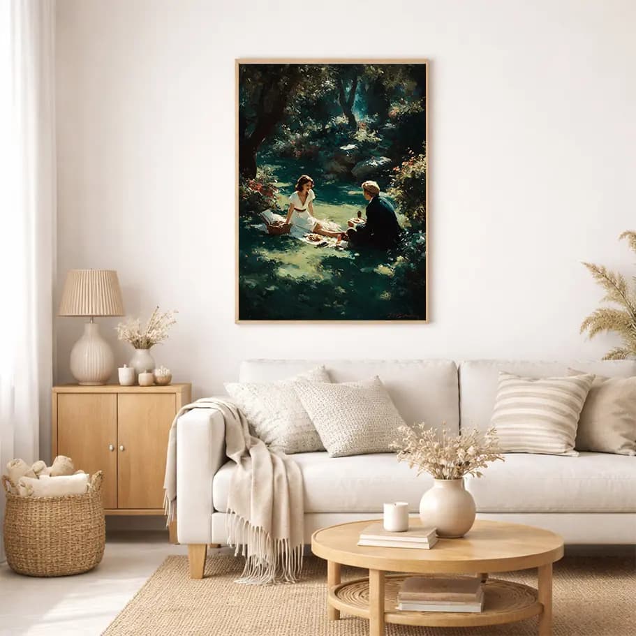 Romantik Piknik Sahnesi Yağlı Boya Tablo