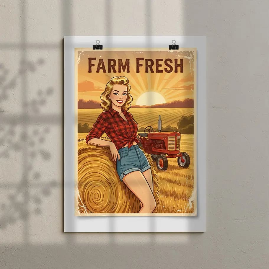 Farm Fresh Retro Çiftlik Posteri