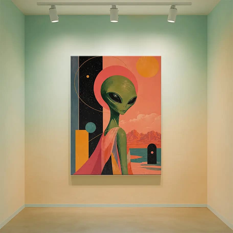 Retro Alien Uzay Temalı Sci-Fi Poster