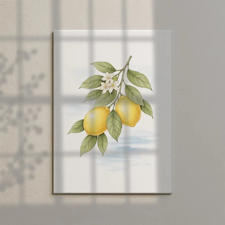 Sulu Boya Limon Dalı Botanik Poster